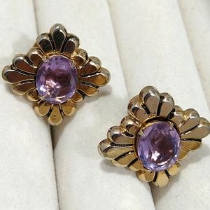 Vintage 60's Coro Purple Rhinestone Gold Tone Screw Back earrings